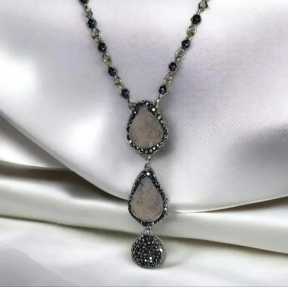 🆕️Turkish Handcrafted 925 Silver Druzy Chalcedony Necklace Elegant Gemstones - Picture 8 of 12